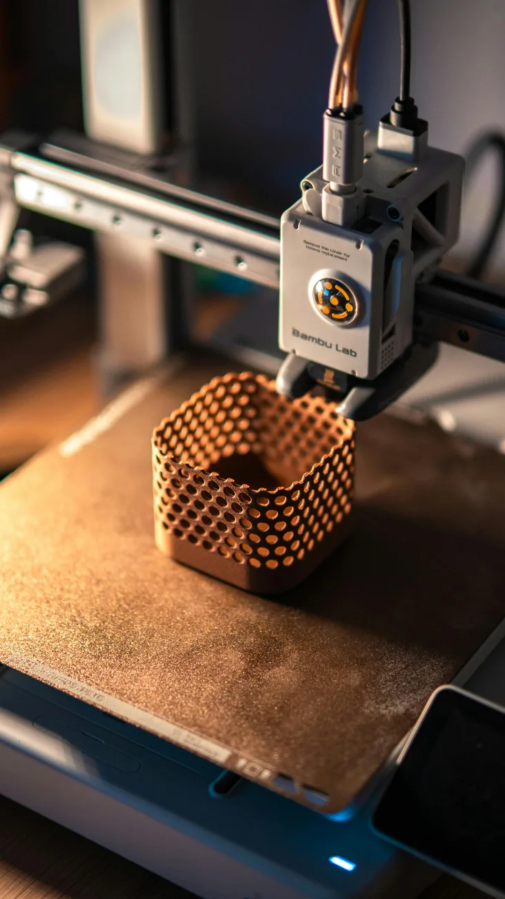 A 3D printer making a patterned container